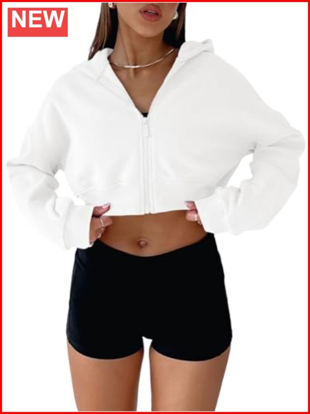 Women's Cropped Zip Up Hoodie Sweatshirt 65% Cotton 35% Polyester Long Sleeve